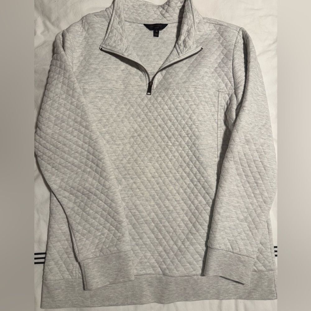 Men's Quilted Half-Zip Sweater Pullover - greyish white - large